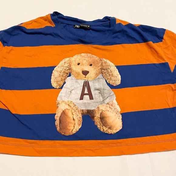 Zara Striped Teddy Bear Print Crop Top Womens Size Medium - Picture 9 of 16